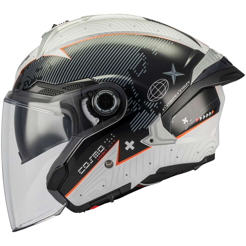 MT Helmets COSMO SV LAYOUT A1 Jet-Motorradhelm, Weiß, Schwarz, Orange, Glänzend