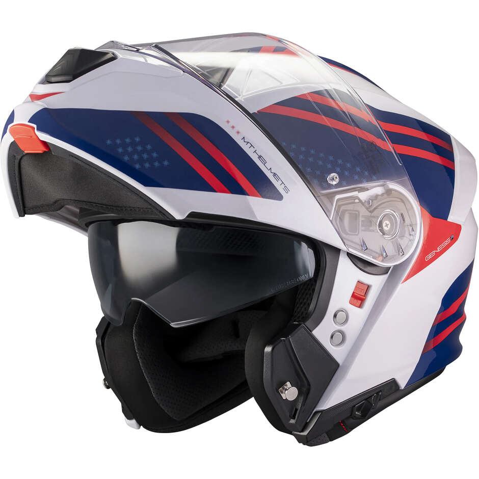 MT Helmets GENESIS R SV VIBE A7 Modularhelm Weiß Blau Rot Glänzend