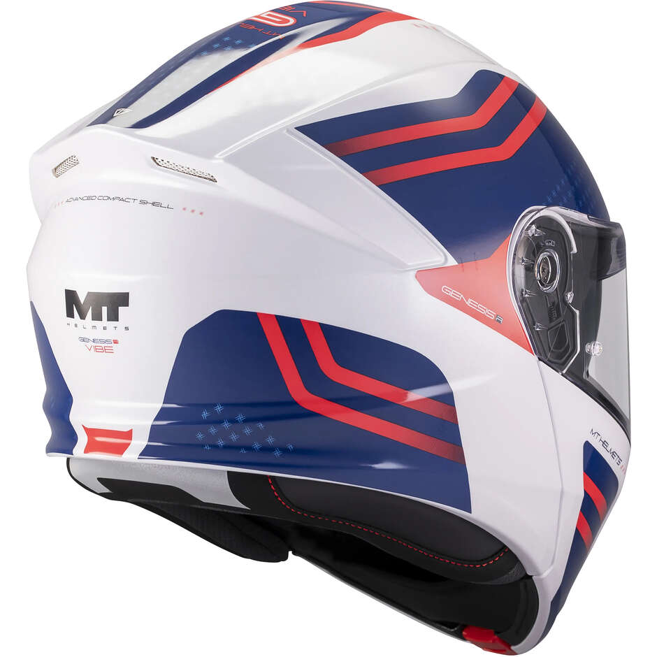MT Helmets GENESIS R SV VIBE A7 Modularhelm Weiß Blau Rot Glänzend