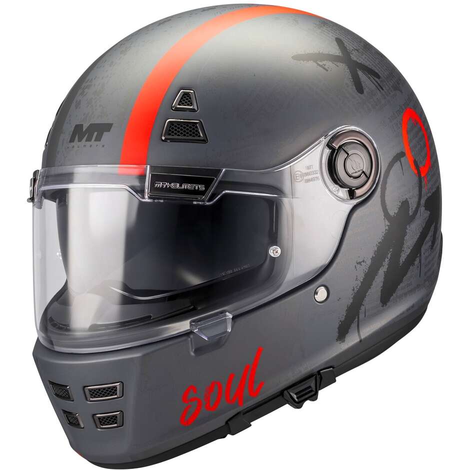 MT Helmets JARAMA SV PAPERCUT C15 Integralhelm, Mattgrau/Rot