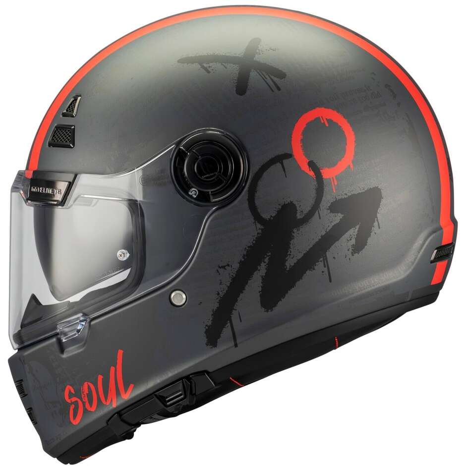 MT Helmets JARAMA SV PAPERCUT C15 Integralhelm, Mattgrau/Rot