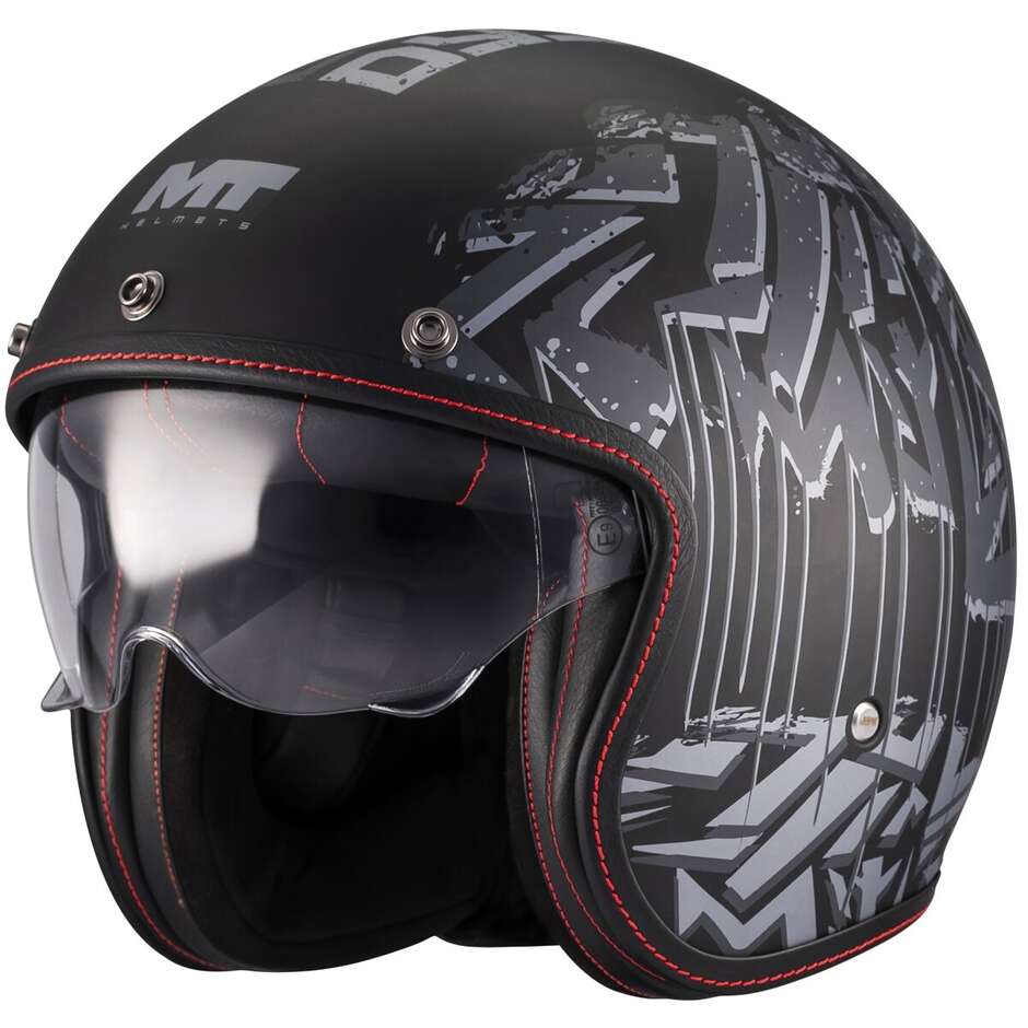Mt Helmets LE MANS 2 SV S DYSTOPIC B12 Jet Motorcycle Helmet Black Grey Matt