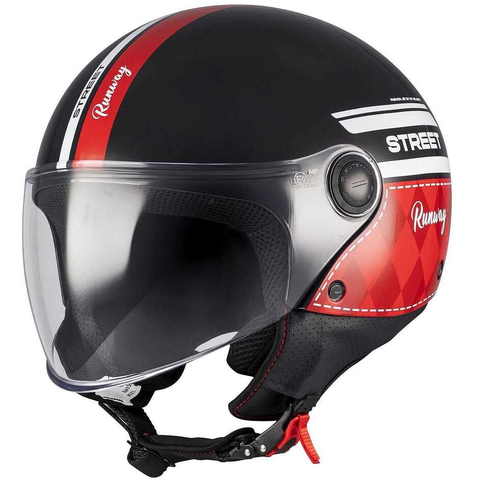 Mt Helmets Street S Runway B5 Jet Motorradhelm Schwarz Rot Glänzend