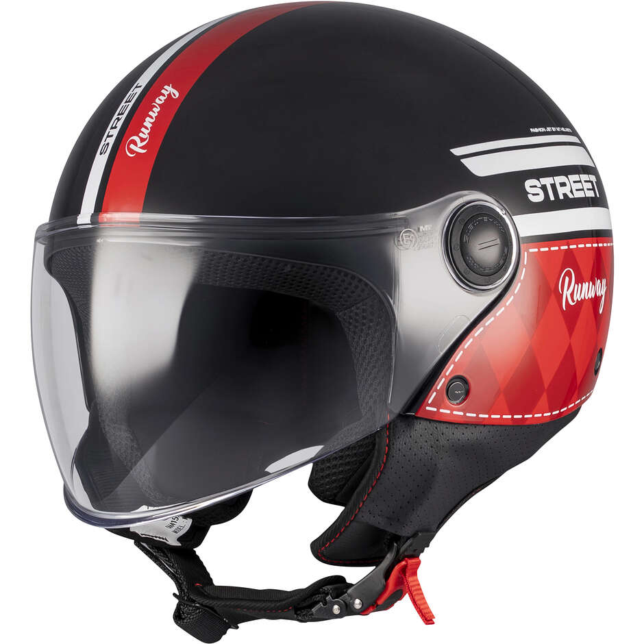 Mt Helmets Street S Runway B5 Jet Motorradhelm Schwarz Rot Glänzend