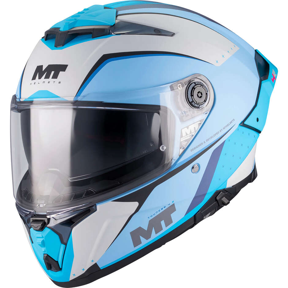 MT Helmets THUNDER 4 R SV WIND TUNNEL C7 Full Face Helmet, Matt Grey/Light Blue
