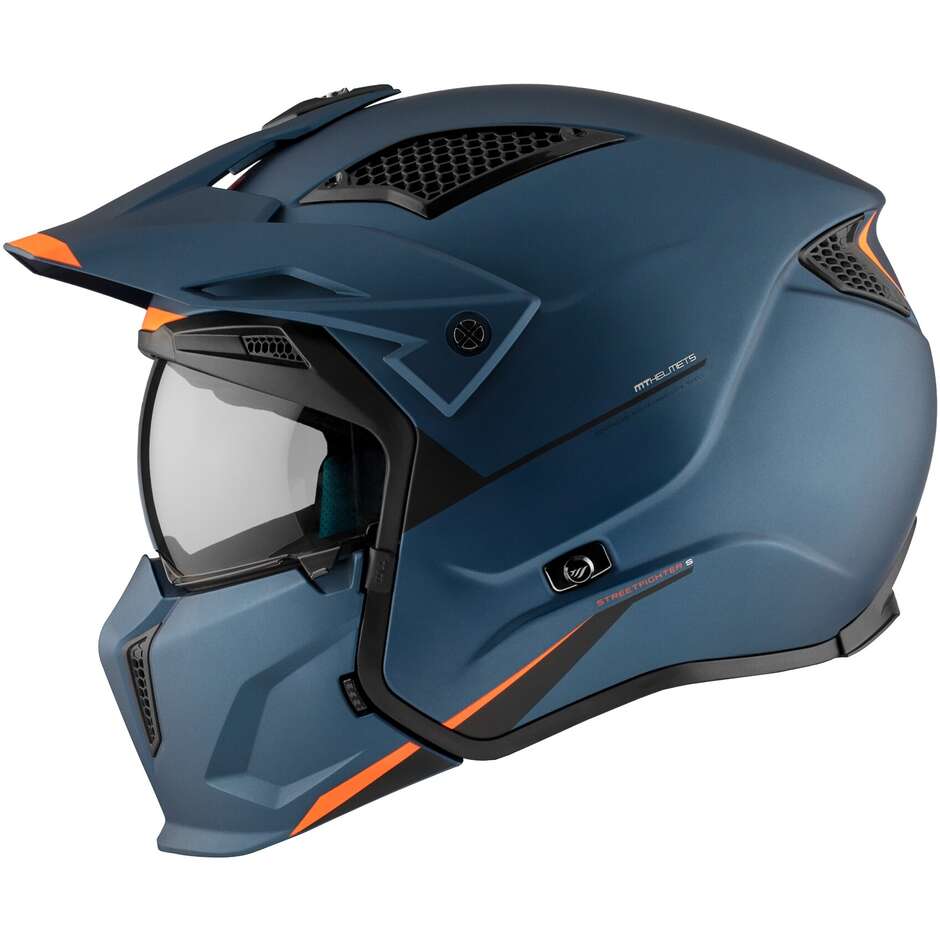 Mt Helmets Trial Motorradhelm STREETFIGHTER SV S SOLID A7 Matt Blau