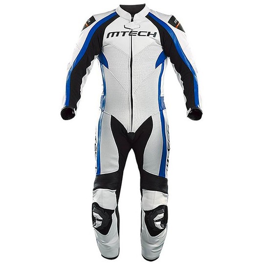 Mtech MT1 Full Leather Combinaison de moto professionnelle blanc bleu