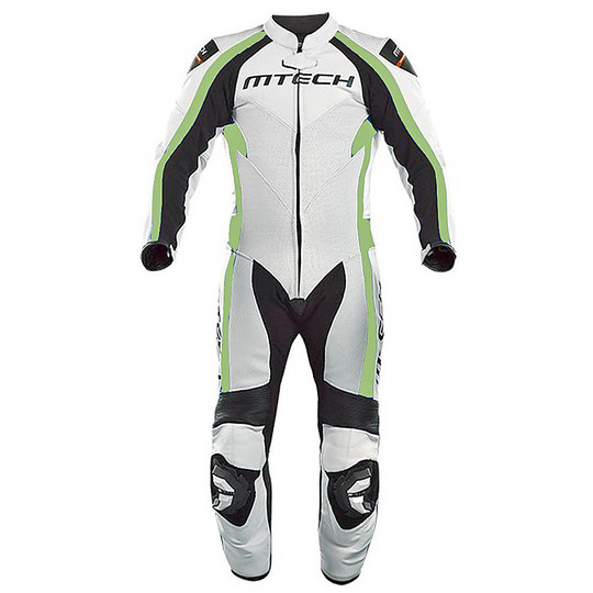 Mtech MT1 Professional Leather Motorcycle Suit White Green