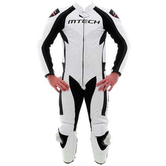 Mtech MT1 Professional Motorcycle Leather Suit White Black