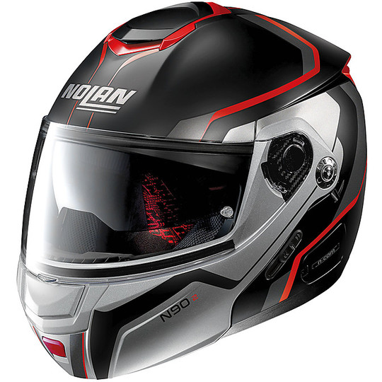 Nolan Modular Motorcycle Helmet N90.2 MERIDIANUS N-Com 029 Black Matt Red