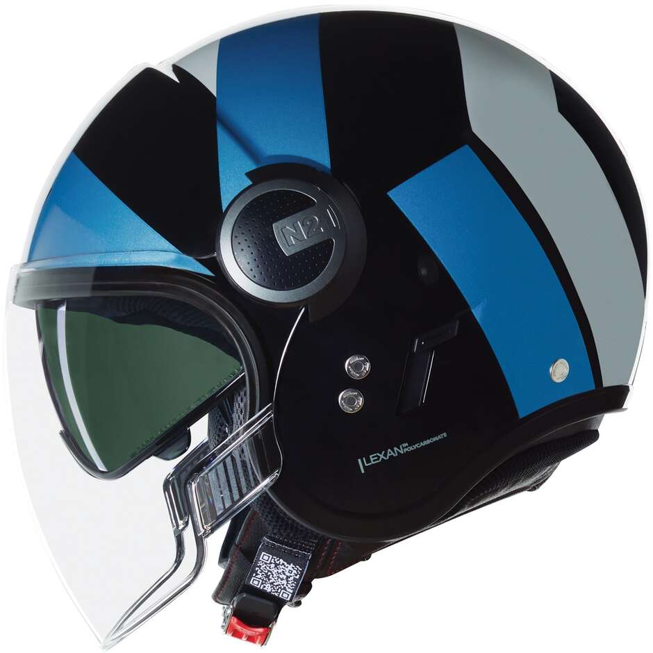 Nolan N21 VISOR 06 TANGENTE 353 Jet Motorcycle Helmet Black Blue Silver Glossy