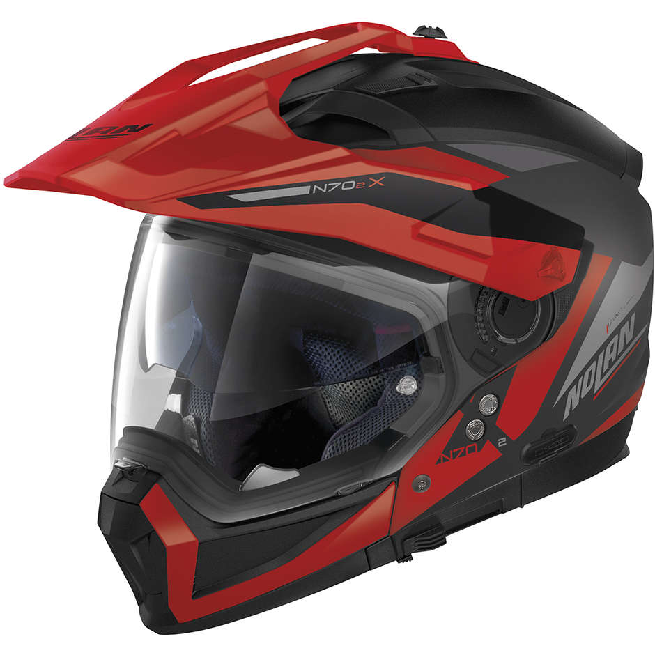 Nolan N70-2 X STUNNER N-Com 050 Crossover Motorcycle Helmet Black Red Opaque