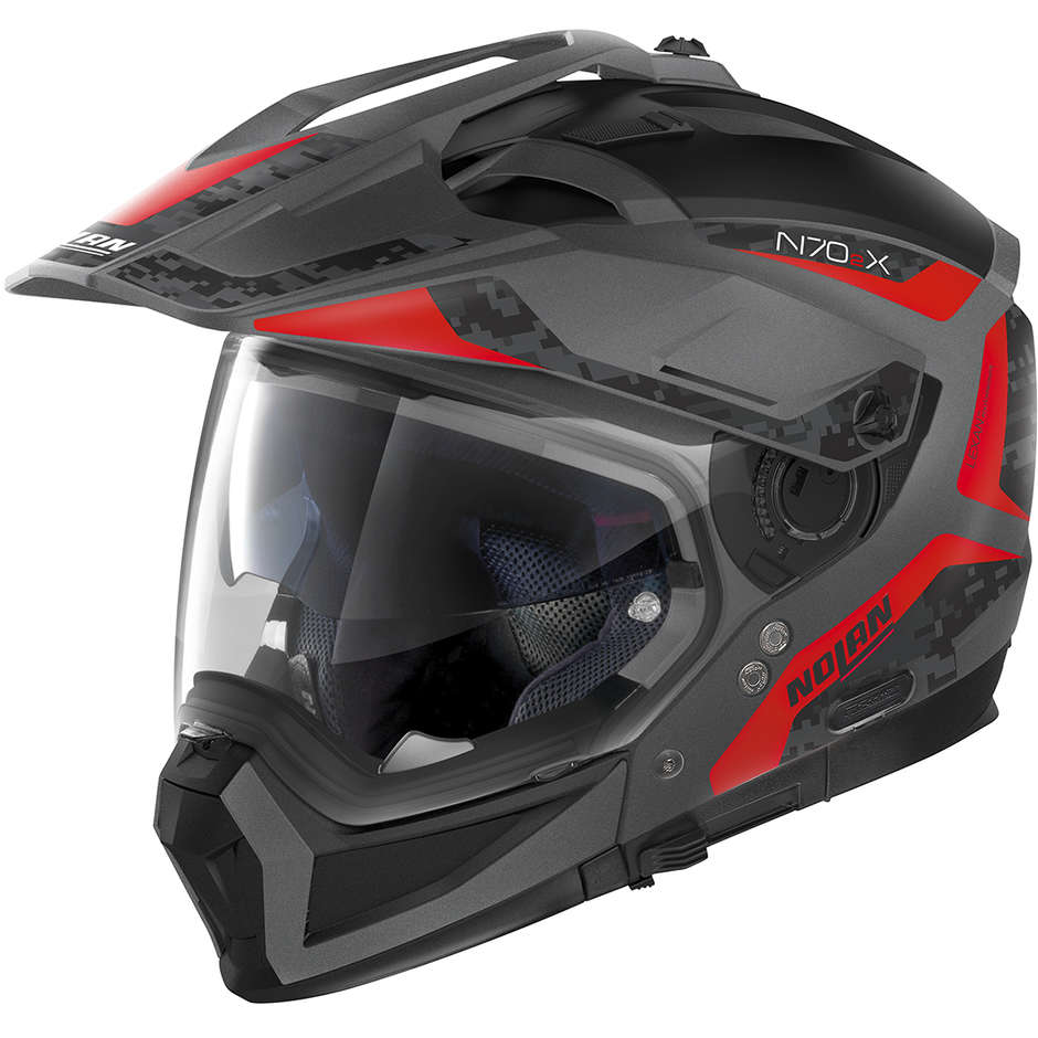Nolan N70.2 X TORPEDO N-Com 042 Crossover Motorcycle Helmet Red Lava Gray Opaque