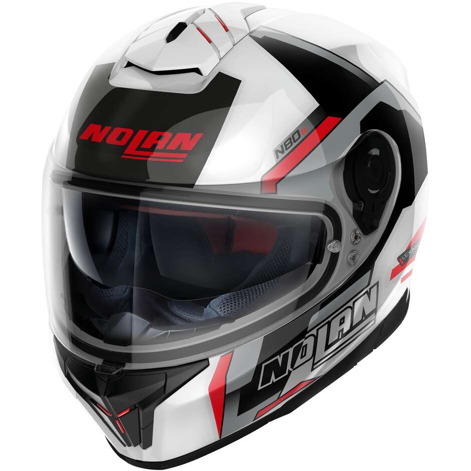 Nolan N80-8 WANTED N-COM 074 Red Black Silver Integral Motorcycle Helmet