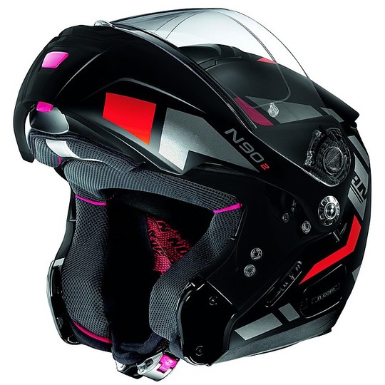 Nolan N90.2 P / J Modular Motorcycle Helmet EUclid N-Com 025 Matte Black Red