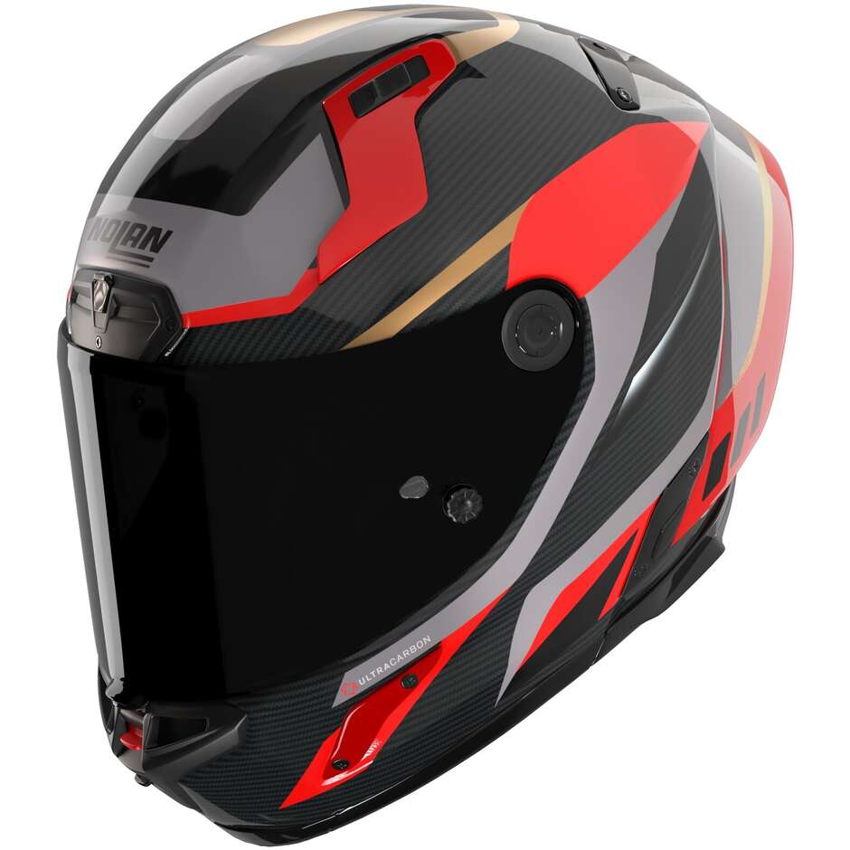 Nolan X-804 RS UC LESMO 362 Integralhelm Motorrad Carbon Rot Grau Gold Glänzend