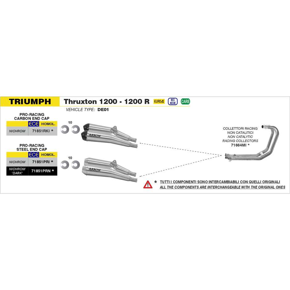 Non-Catalytic Racing Headers for the Triumph THRUXTON 1200 / 1200 R 2016/2020