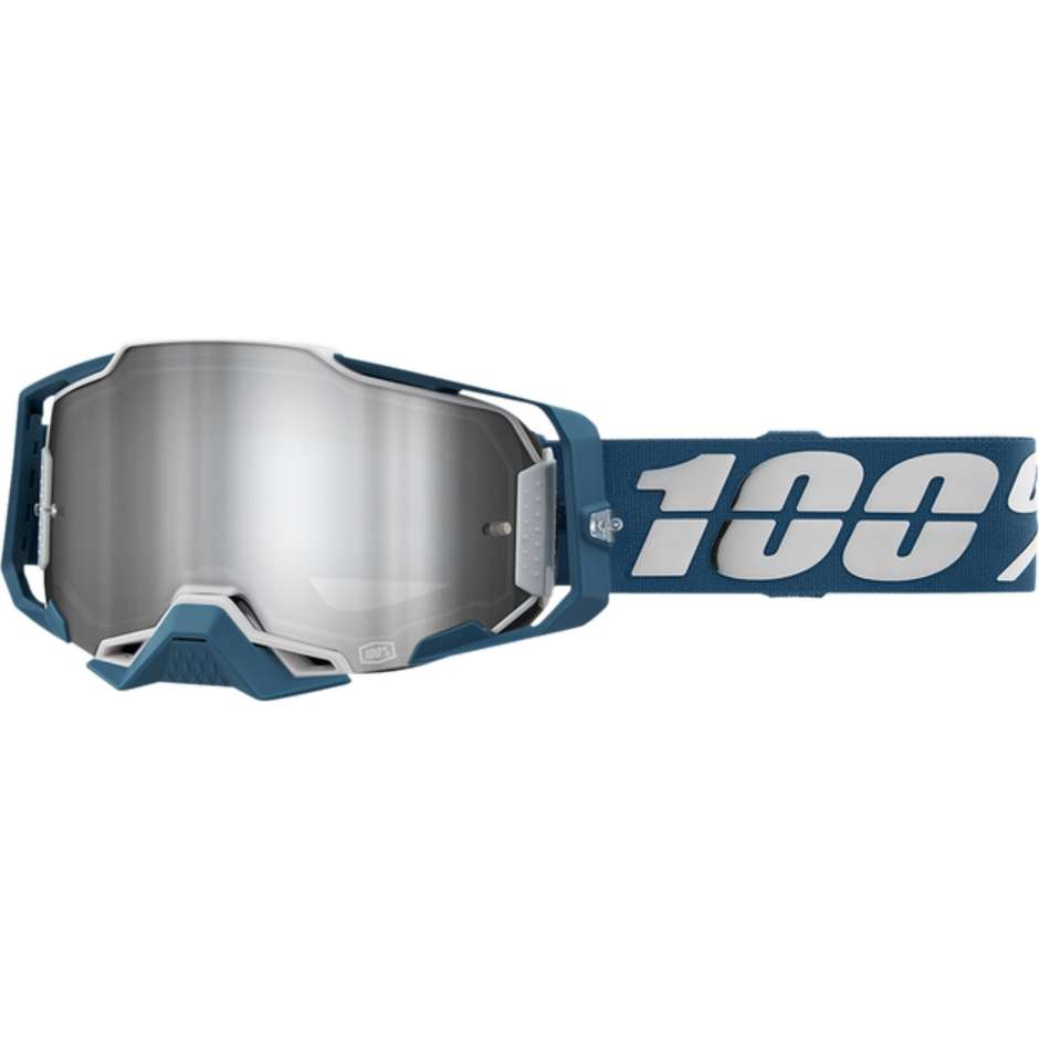 Occhiali Maschera Moto Cross Enduro 100% ARMEGA Albar Lente Silver