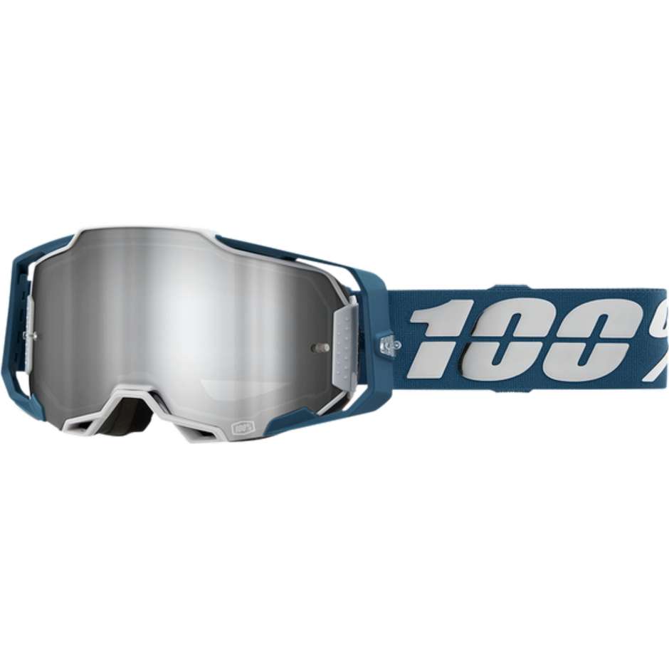 Occhiali Maschera Moto Cross Enduro 100% ARMEGA Albar Lente Silver