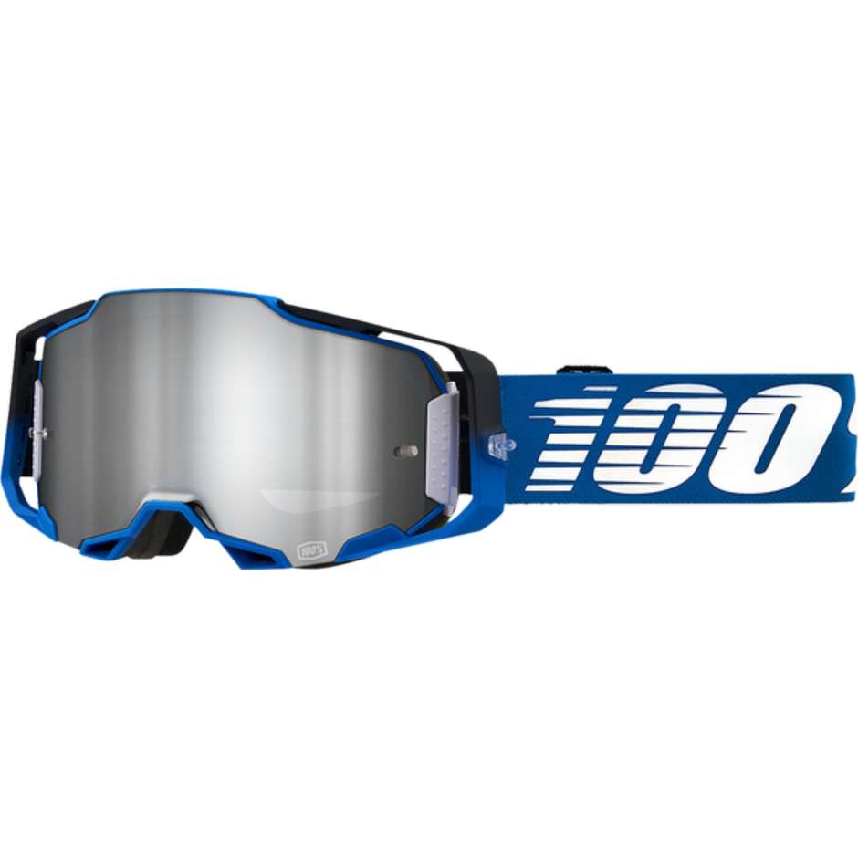 Occhiali Maschera Moto Cross Enduro 100% ARMEGA Rockchuck Lente Silver