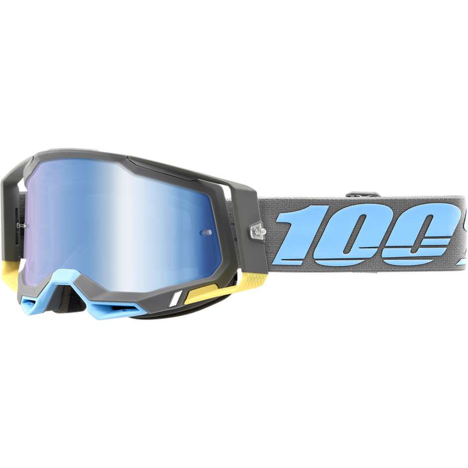 Occhiali Maschera Moto Cross Enduro 100% RACECRAFT 2 Trinidad Lente Specchio Blu