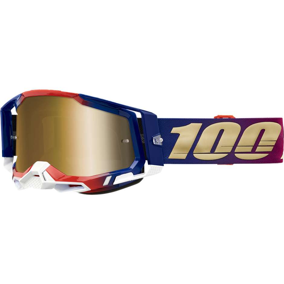Occhiali Maschera Moto Cross Enduro 100% RACECRAFT 2 United Lente Specchio Oro