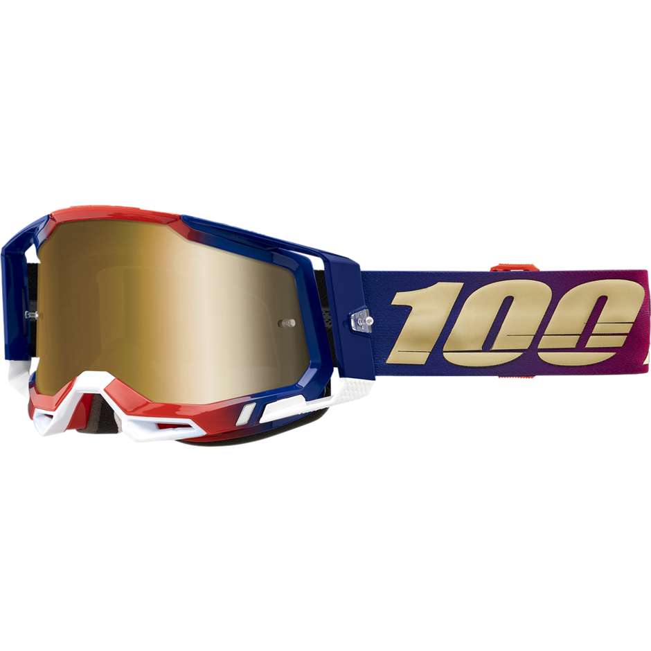 Occhiali Maschera Moto Cross Enduro 100% RACECRAFT 2 United Lente Specchio Oro