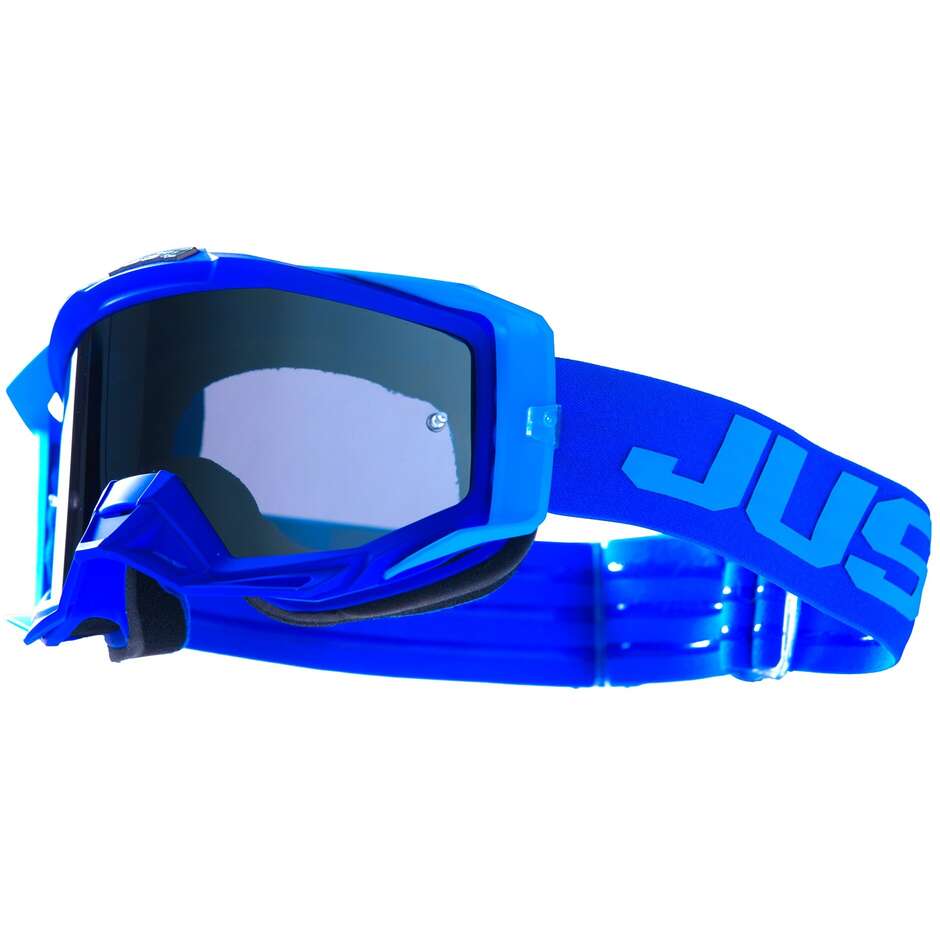 Occhiali Maschera Moto Cross Enduro Just1 Iris 2.0 Logo Blu Lente Specchio Blu