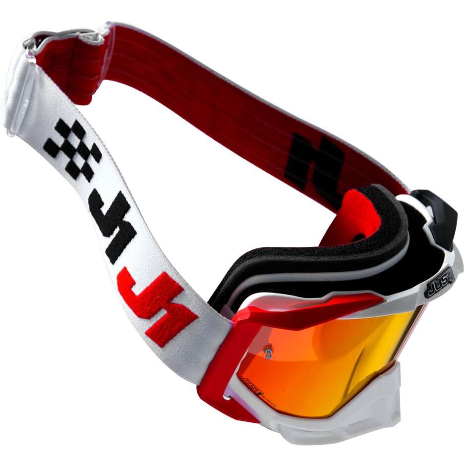 Occhiali Maschera Moto Cross Enduro Just1 Iris 2.0 Racer Nero Rosso Bianco Lente Specchio Rossa