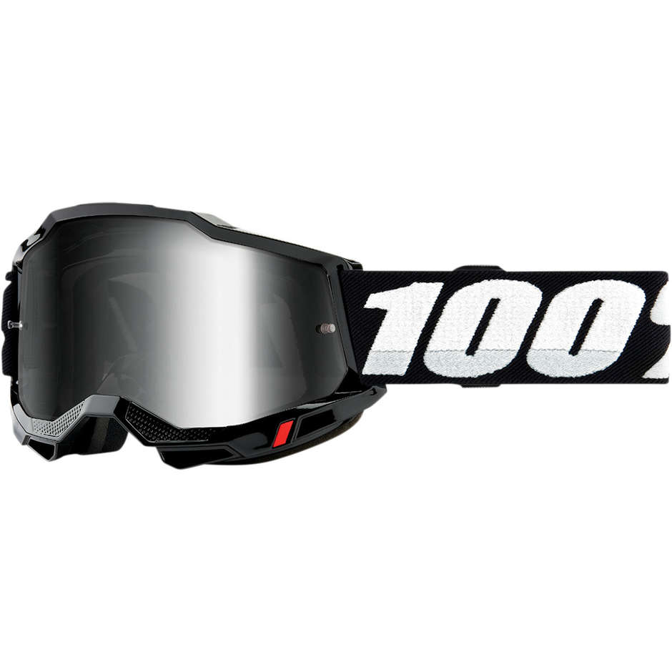 Occhiali Moto Cross Enduro 100% ACCURI 2 Black Lente a Specchio Silver