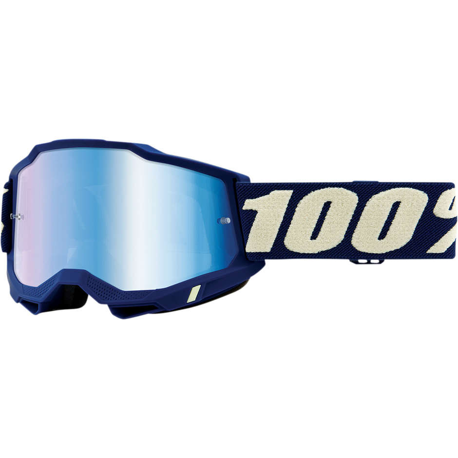 Occhiali Moto Cross Enduro 100% ACCURI 2 Deepmarine Lente a Specchio Blu