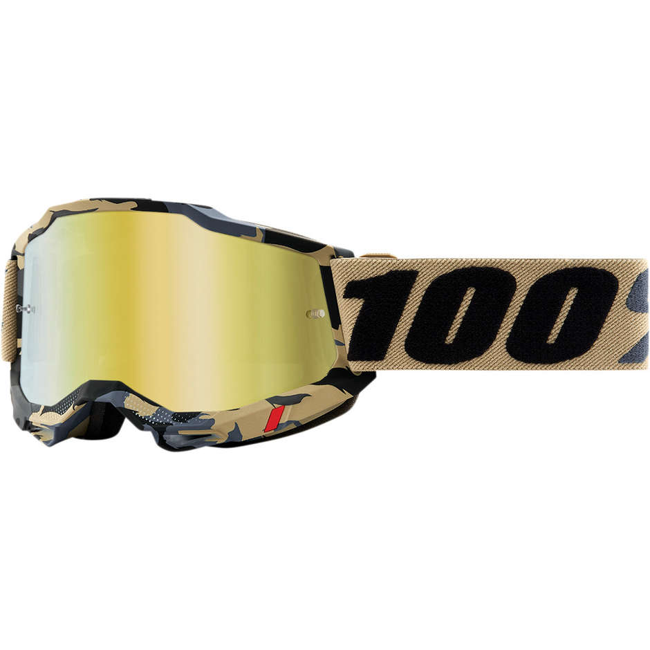 Occhiali Moto Cross Enduro 100% ACCURI 2 Tarmac Lente a Specchio Oro
