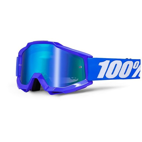  Occhiali Moto Cross Enduro 100% ACCURI Reflex Blui Legion Lente Mirror Blu Più Lente Trasparente