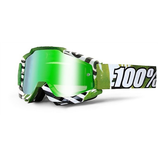  Occhiali Moto Cross Enduro 100% ACCURI Subway Lente Mirror Green Più Lente Trasparente