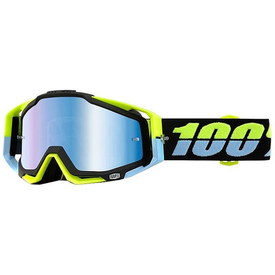 Maschera Cross 100% THE RACECRAFT Antigua - Lente Blu Specchio