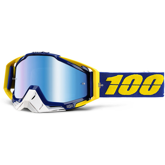 Occhiali Moto Cross Enduro 100% RACECRAFT Lindstrom Lente Mirror Blu Più Lente Chiara