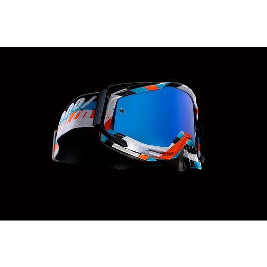 Occhiali Moto Cross Enduro 100% RACECRAFT Max Martini Lente Mirror Blu Più Lente Chiara