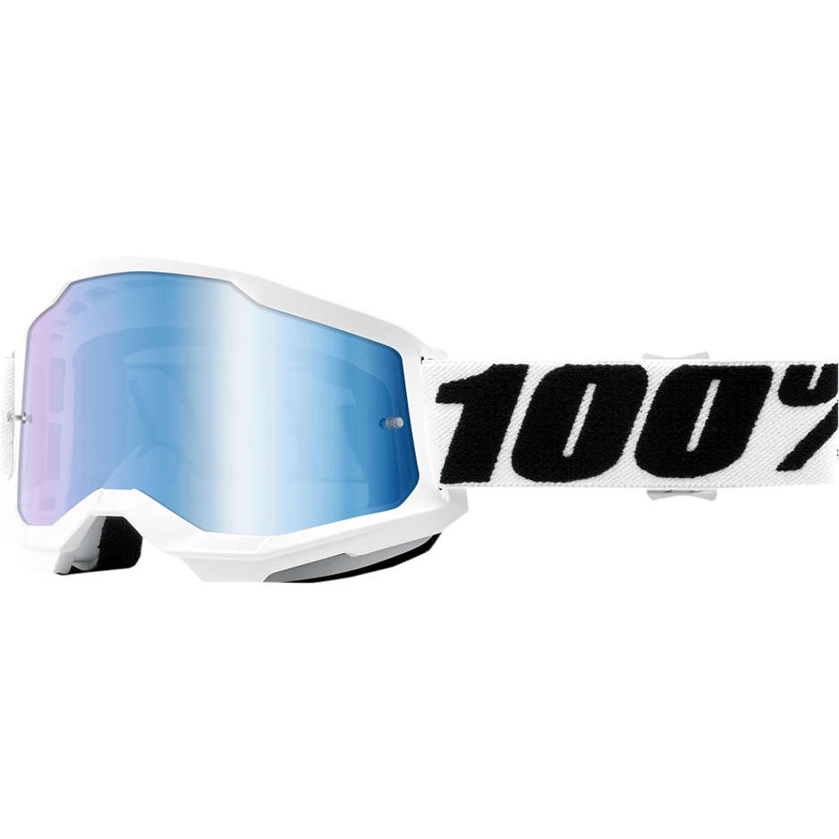 Occhiali Moto Cross Enduro 100% STRATA 2 Everest Lente a Specchio Blu