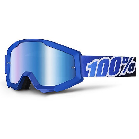 Occhiali Moto Cross Enduro 100% STRATA Blue Lagoon Lente a Specchio Blu