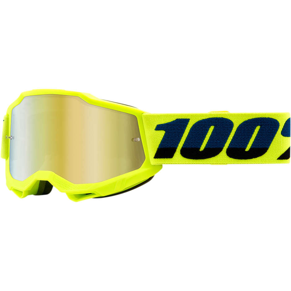 Occhiali Moto Cross Enduro Bambino 100% ACCURI 2 Jr Fluo Yellow Lente Specchio Oro