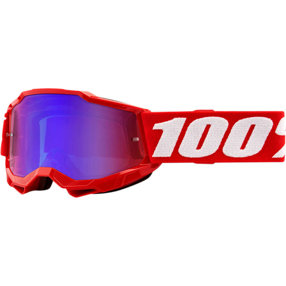 Occhiali Moto Cross Enduro Bambino 100% ACCURI 2 Jr Neon Red Lente Specchio Blu