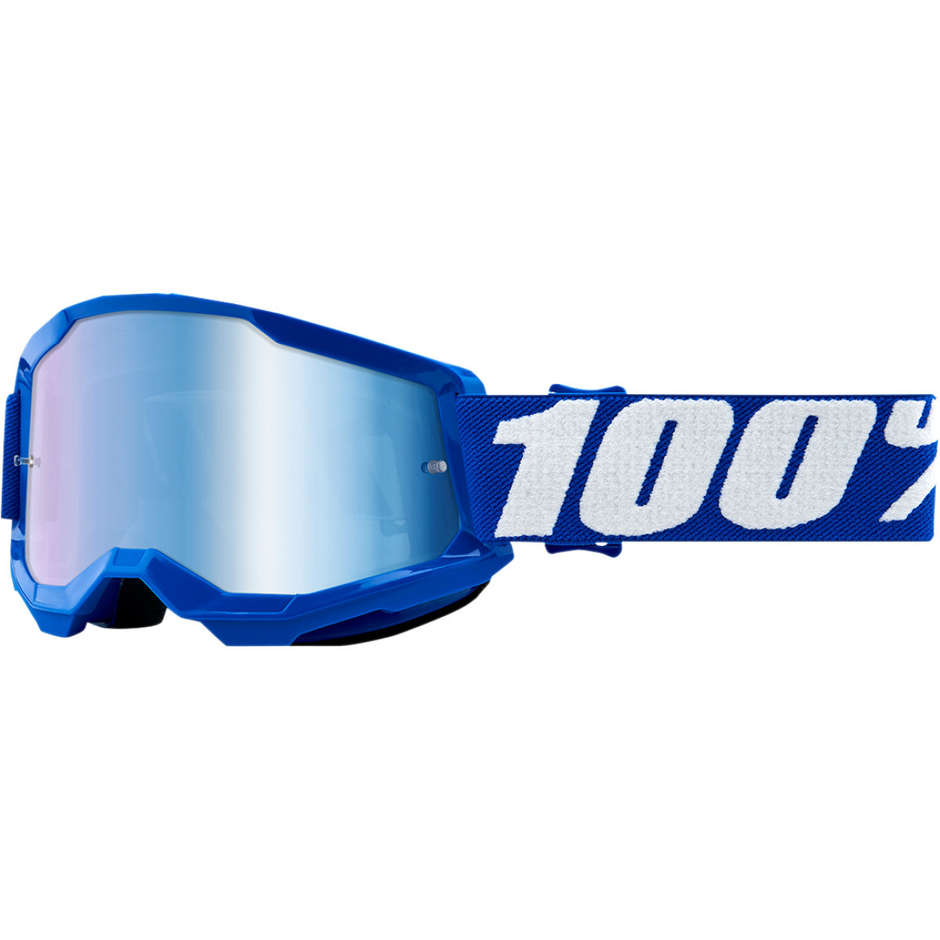 Occhiali Moto Cross Enduro Bambino 100% STRATA 2 Jr Blu  Lente Specchio Blu