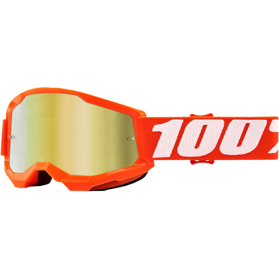 Occhiali Moto Cross Enduro Bambino 100% STRATA 2 Jr Orange Lente Specchio Oro