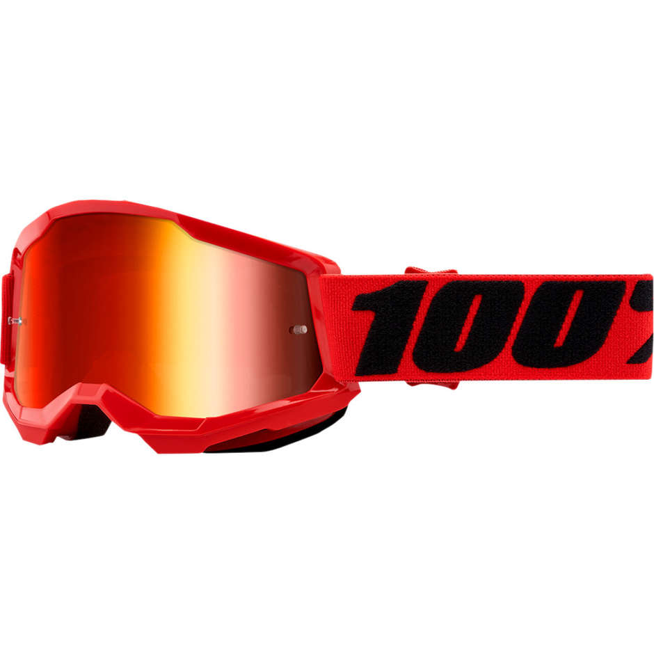 Occhiali Moto Cross Enduro Bambino 100% STRATA 2 Jr Red Lente Specchio Rossa