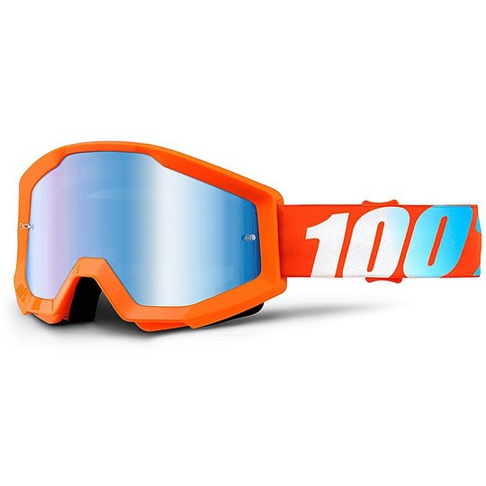 Occhiali Moto Cross Enduro Bambino 100% STRATA Orange Lente a Specchio Blu