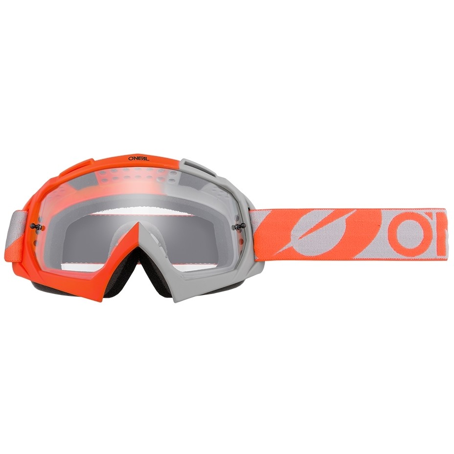 Occhiali Moto Cross Enduro Oneal B 10 Goggle Twoface Arancio Grigio   Clear