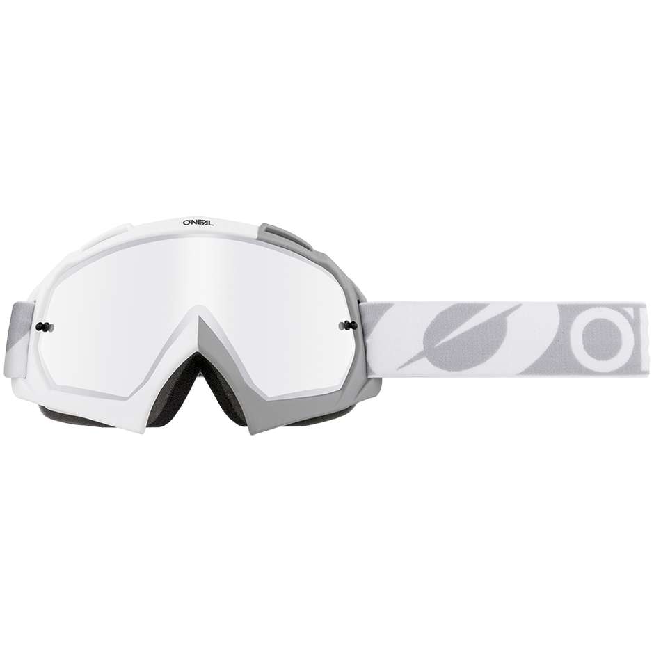 Occhiali Moto Cross Enduro Oneal B 10 Goggle Twoface Bianco Grigio  Ilver Mirror