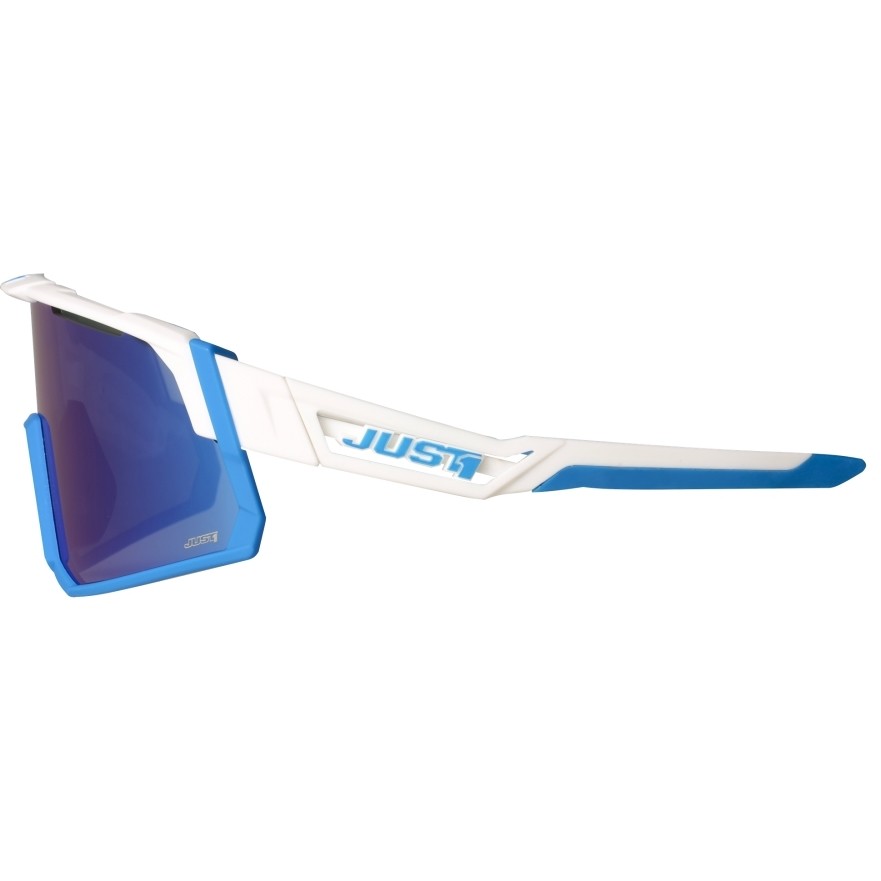 Occhiali Sportivi da Bici Just 1 SNIPER Bianco Blu Lente Specchio Blu