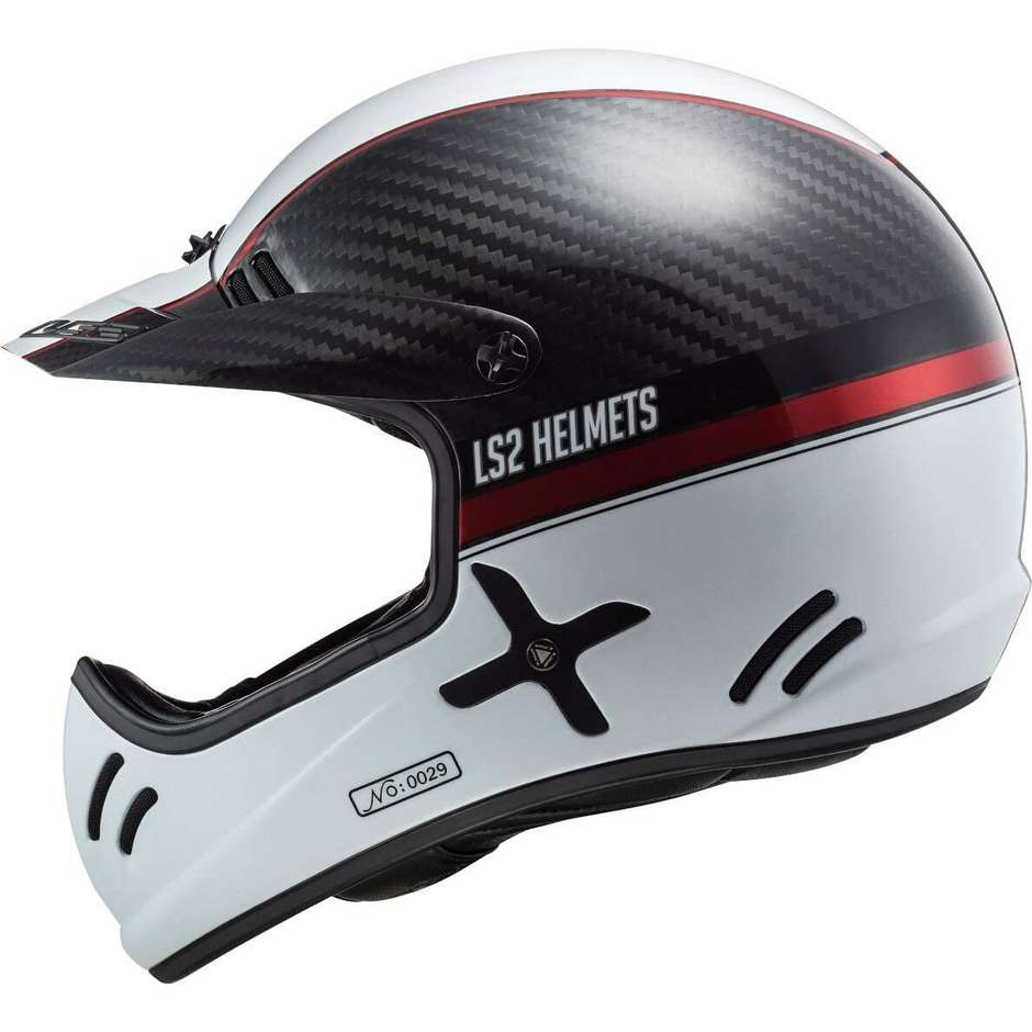 Off Road Carbon Motorcycle Helmet Ls2 MX471 XTRA C Yard White Red