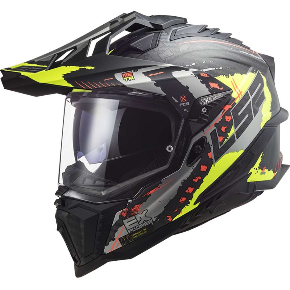Off Road Motorcycle Tourism Helmet In Carbon Ls2 MX701 EXPLORER C EXTEND Matt Fluo Yellow
